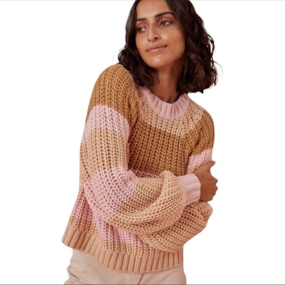 Finders Keepers Mariposa Striped Chunky Knit Crewneck Pullover Sweater Size XS - Picture 3 of 16